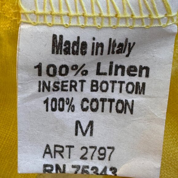 Terzo Millennio Yellow Linen Dress Cottage Scoop Neck has Peplum with Eyelet  M - Picture 5 of 6